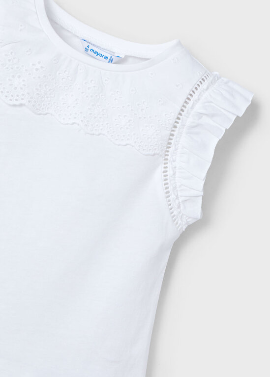 MAYORAL HAUT MANCHES À VOLANTS ET BRODERIES - BLANC