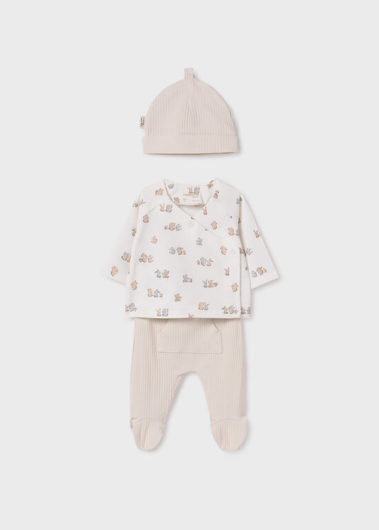 MAYORAL ENSEMBLE DEUX PIÈCES ET BONNET OURSONS - BEIGE