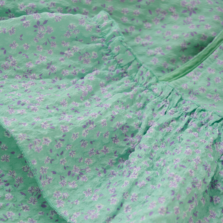 CREAMIE ROBE À VOLANTS - FLEURI MENTHE