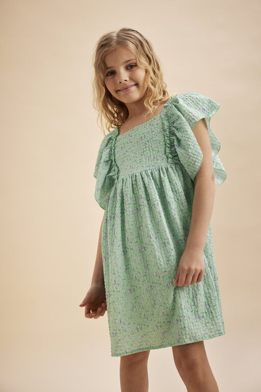 CREAMIE ROBE À VOLANTS - FLEURI MENTHE