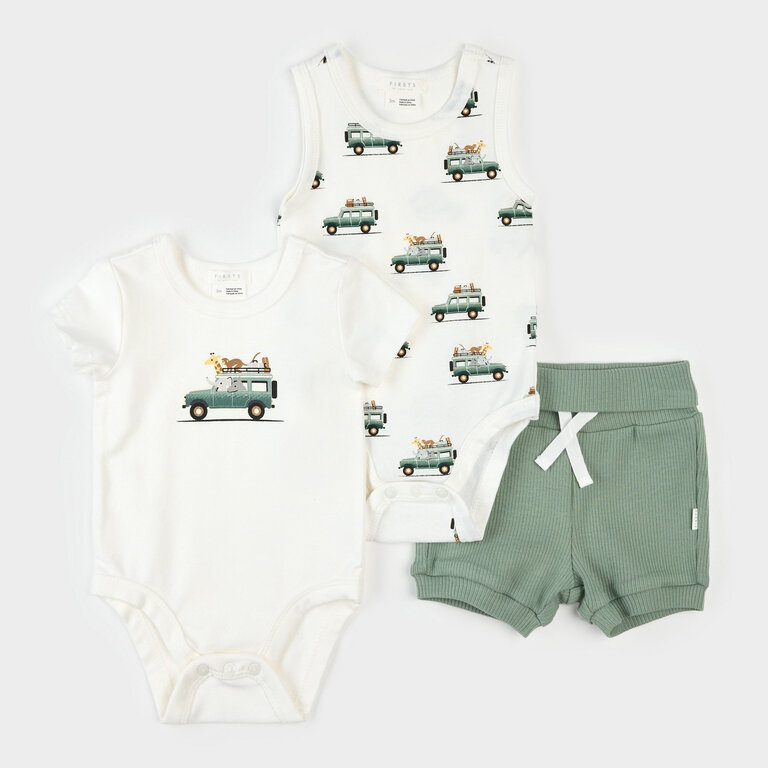 PETIT LEM ENSEMBLE CACHE-COUCHE (3 PCS) À IMPRIMÉ VUS SAFARI - VERT