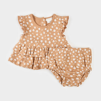 PETIT LEM ENSEMBLE CÔTELÉ À IMPRIMÉ DE FLEURS - CORAIL