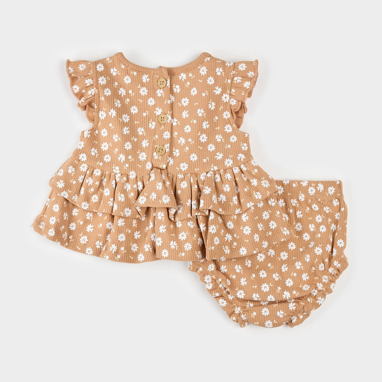 PETIT LEM ENSEMBLE CÔTELÉ À IMPRIMÉ DE FLEURS - CORAIL