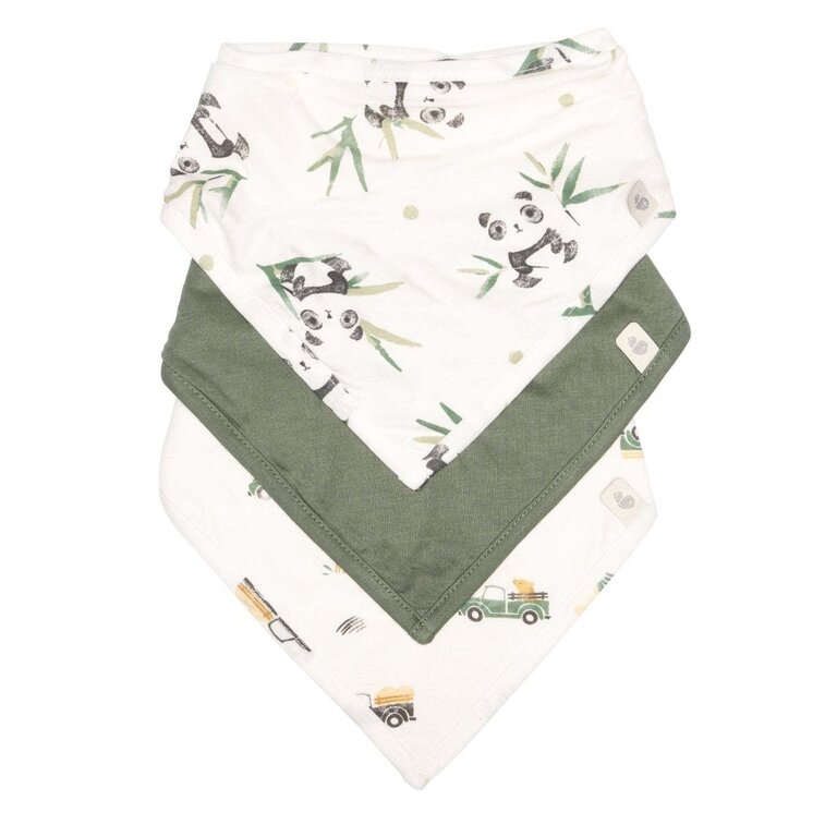 PERLIMPINPIN ENSEMBLE DE 3 BAVOIRS EN BAMBOU - PANDAS, VERT ET PRAIRIES