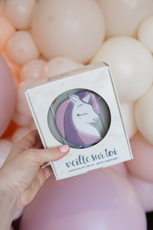 VEILLE SUR TOI VEILLEUSE -  LICORNE SIMONE LILAS