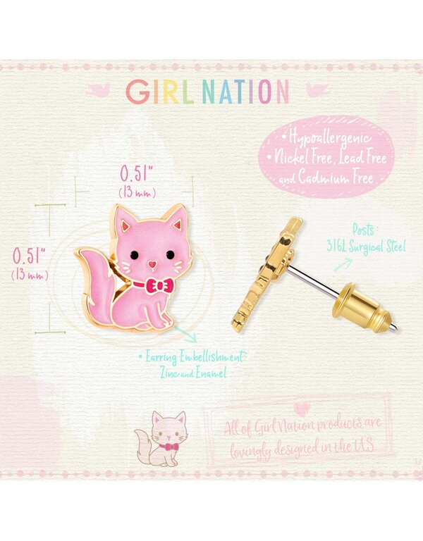 GIRL NATION BOUCLES D'OREILLES - CHAT ROSE