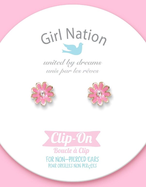 GIRL NATION BOUCLES D'OREILLES À CLIP - MARGUERITE ROSE ET DIAMANT