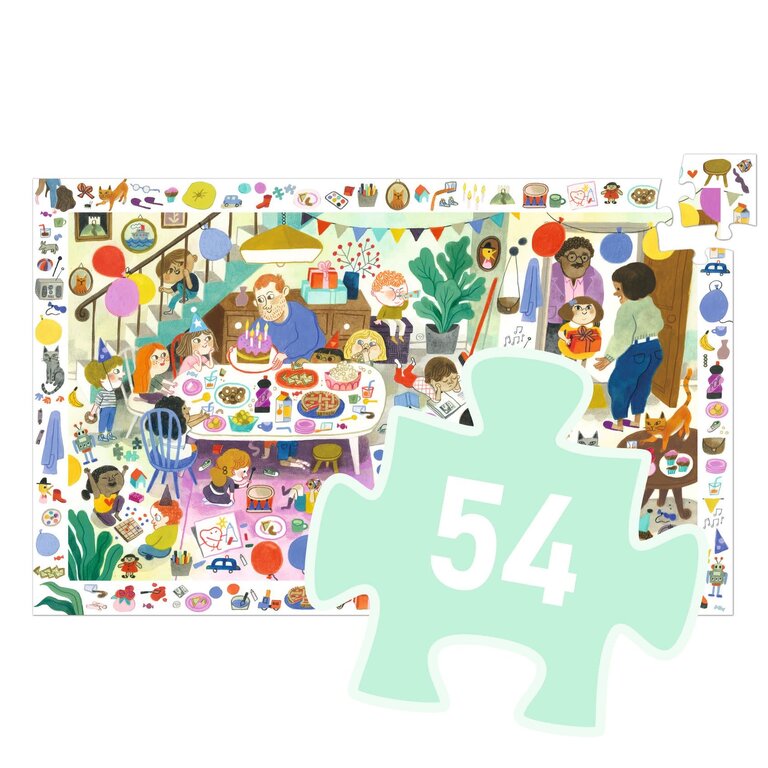DJECO PUZZLE D'OBSERVATION - LA FÊTE D'ANNIVERSAIRES 54 PCS
