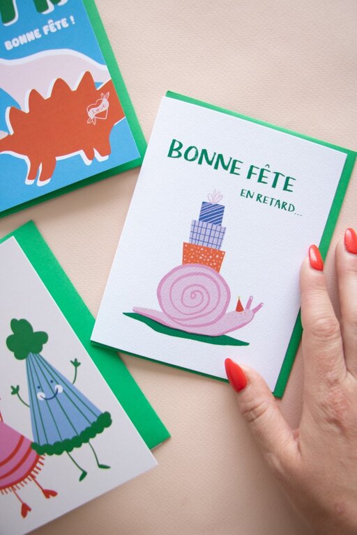 BOUCLE & PAPIER CARTE DE SOUHAITS - BONNE FÊTE EN RETARD ESCARGOT