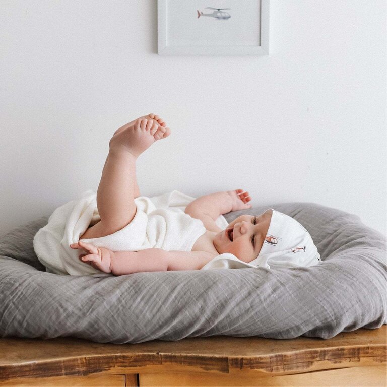 PERLIMPINPIN SERVIETTE À CAPUCHON EN BAMBOU - HÉLICOPTÈRE