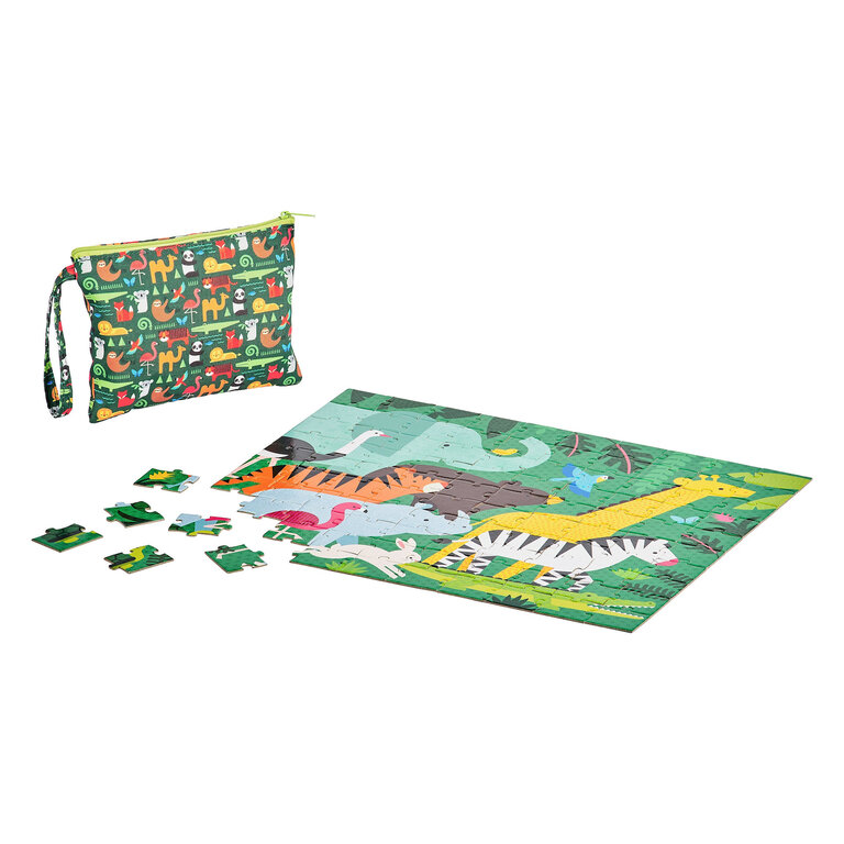PETIT COLLAGE PUZZLE DE VOYAGE 2 EN 1 (49 PCS) - ANIMAL MENAGERIE