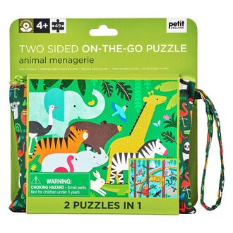 PETIT COLLAGE 2-IN-1 TRAVEL PUZZLE (49 PCS) - ANIMAL MENAGERIE