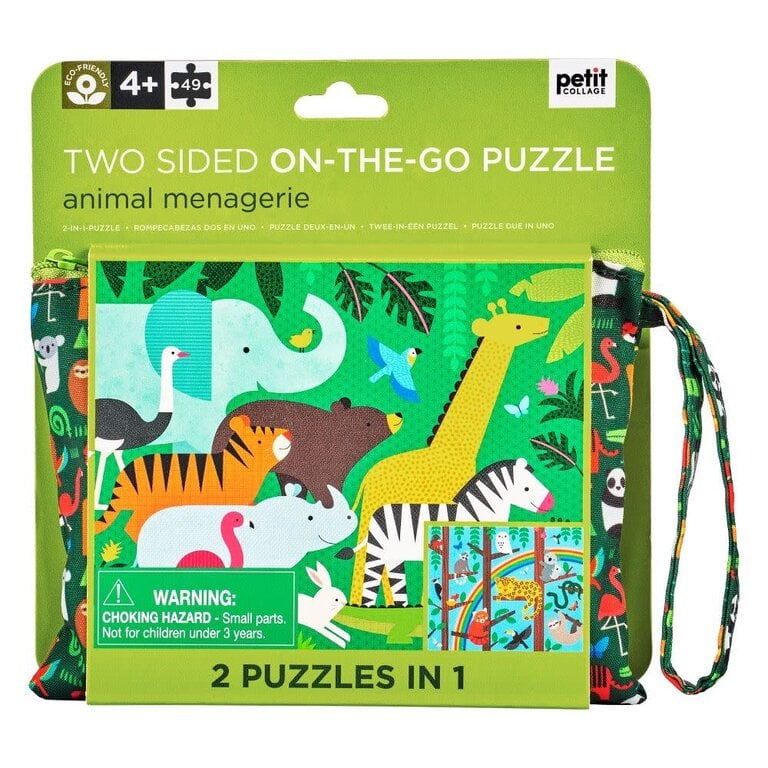 PETIT COLLAGE 2-IN-1 TRAVEL PUZZLE (49 PCS) - ANIMAL MENAGERIE