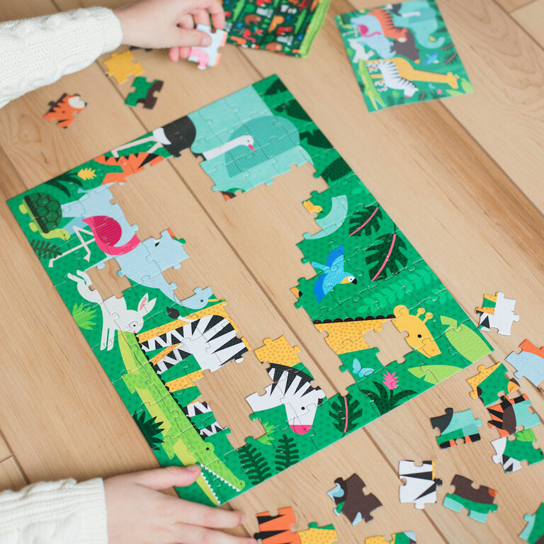 PETIT COLLAGE PUZZLE DE VOYAGE 2 EN 1 (49 PCS) - ANIMAL MENAGERIE