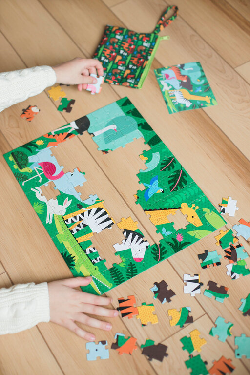 PETIT COLLAGE PUZZLE DE VOYAGE 2 EN 1 (49 PCS) - ANIMAL MENAGERIE