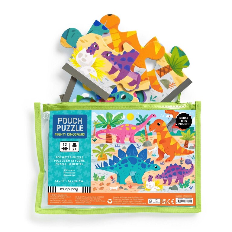 MUDPUPPY POCHETTE PUZZLE 12 PCS - MIGHTY DINOSAURS