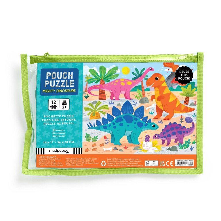 MUDPUPPY POCHETTE PUZZLE 12 PCS - MIGHTY DINOSAURS