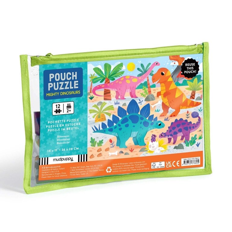 MUDPUPPY 12 PCS PUZZLE POUCH - MIGHTY DINOSAURS