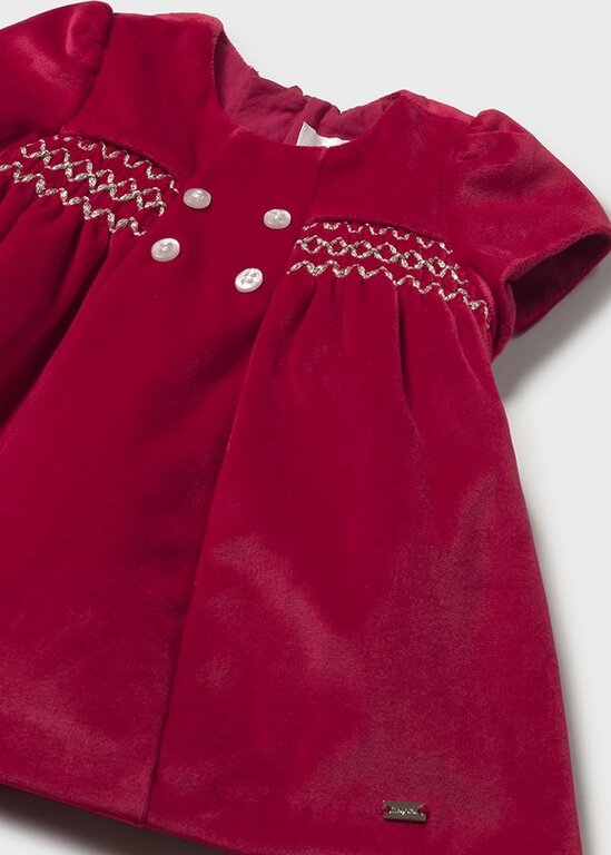 MAYORAL -  ROBE EN VELOURS - CERISE