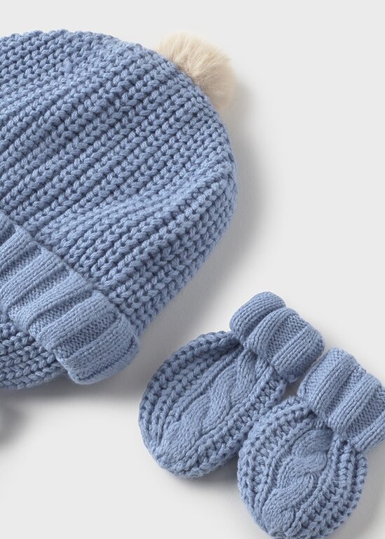 ENSEMBLE  BONNET ET GANT EN TRICOT - NUAGE