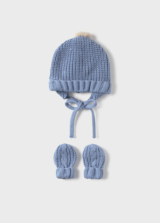 ENSEMBLE  BONNET ET GANT EN TRICOT - NUAGE