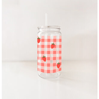 MÖMY VERRE 16 OZ PLASTIQUE - GINGHAM FRAISES