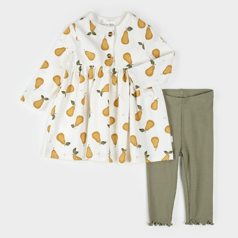 PETIT LEM DUO ROBE ET LEGGING À IMPRIMÉS DE POIRES - BLANC