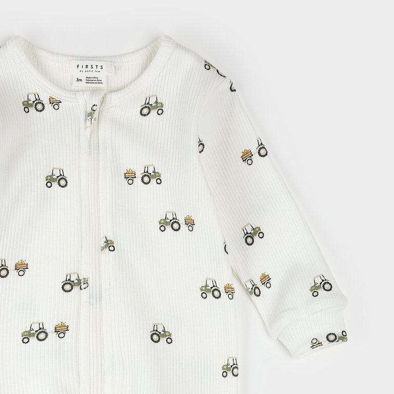 PETIT LEM PYJAMA À PATTES CÔTELÉ À IMPRIMÉS DE CAMIONS - BLANC