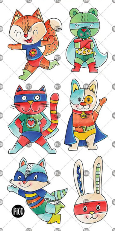 PICO TATOO TATOUAGES TEMPORAIRES - LES SUPERS HÉROS ANIMAUX