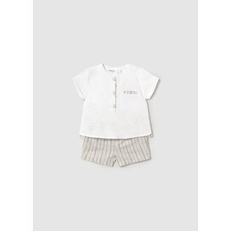ENSEMBLE 2 PIÈCES EN LIN RAYÉ - BEIGE ET BLEU