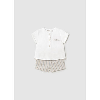 MAYORAL 2-PIECE STRIPED LINEN SET - BEIGE AND BLUE