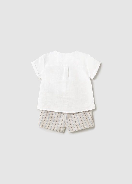 ENSEMBLE 2 PIÈCES EN LIN RAYÉ - BEIGE ET BLEU