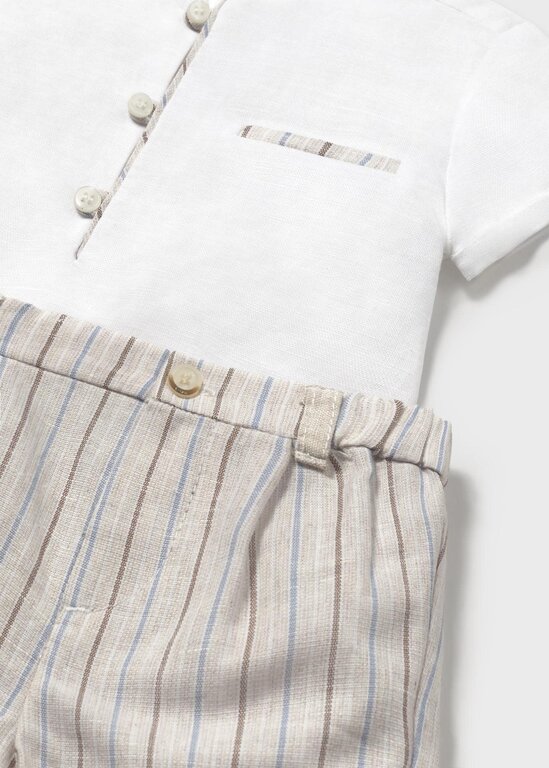 ENSEMBLE 2 PIÈCES EN LIN RAYÉ - BEIGE ET BLEU