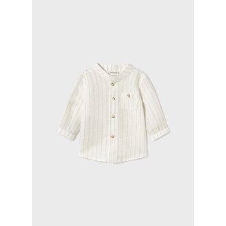 CHEMISE EN LIN COL MAO - RAYÉ ÉCRU
