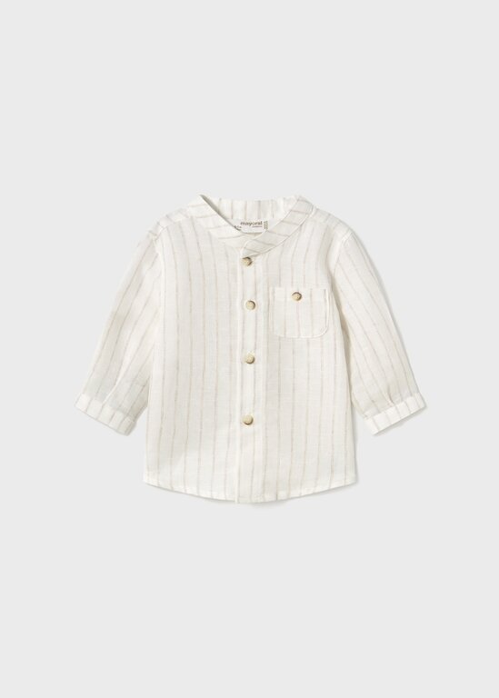 CHEMISE EN LIN COL MAO - RAYÉ ÉCRU