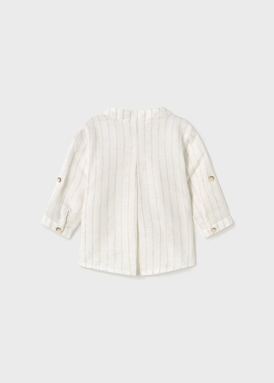 CHEMISE EN LIN COL MAO - RAYÉ ÉCRU