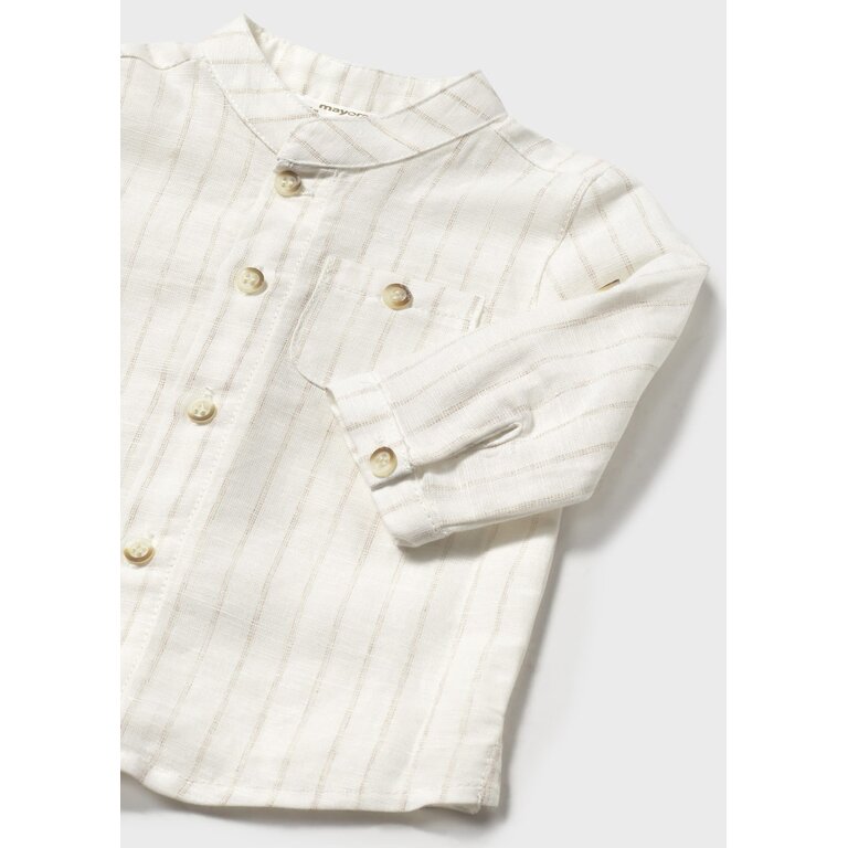MAYORAL LINEN MANDARIN COLLAR SHIRT - ECRU STRIPE