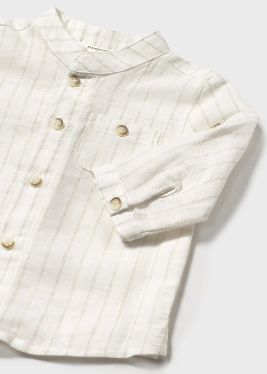 CHEMISE EN LIN COL MAO - RAYÉ ÉCRU