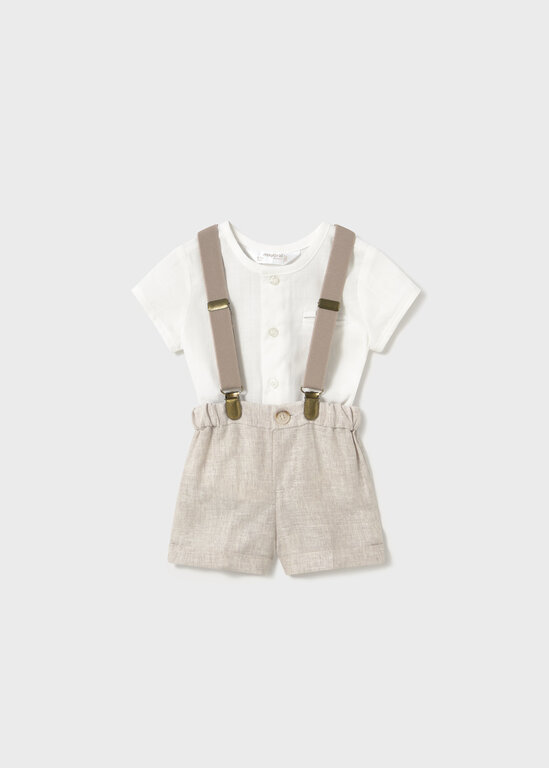 ENSEMBLE CHEMISE ET SHORT EN LIN À BRETELLE - BEIGE