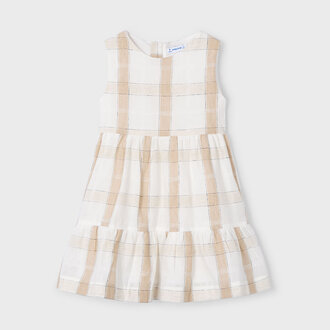 MAYORAL ROBE EN LIN À CARREAUX - BEIGE