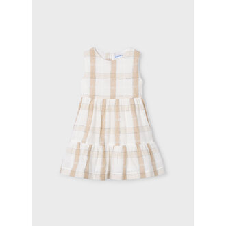 ROBE EN LIN À CARREAUX - BEIGE