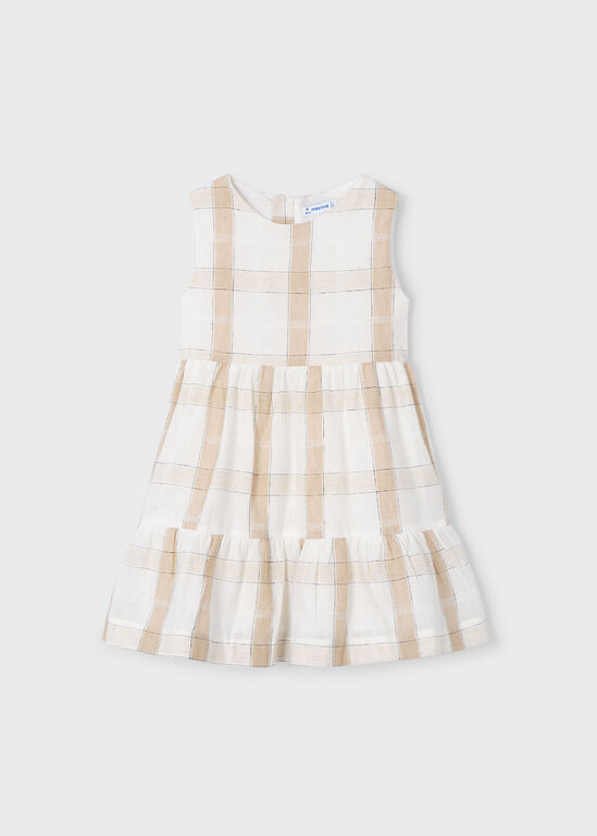 ROBE EN LIN À CARREAUX - BEIGE