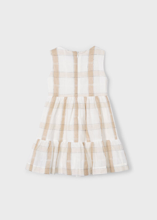 ROBE EN LIN À CARREAUX - BEIGE