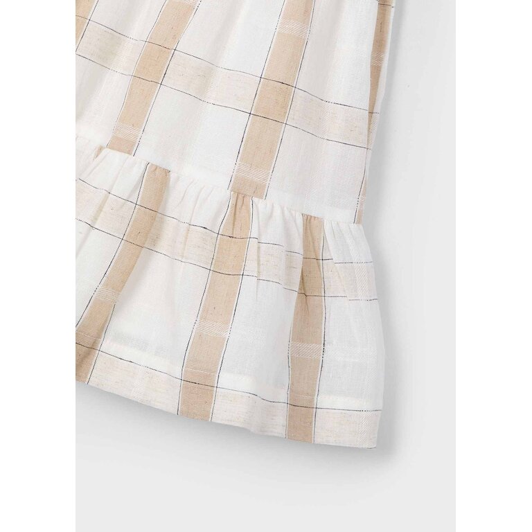 MAYORAL ROBE EN LIN À CARREAUX - BEIGE
