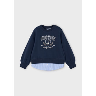 MAYORAL PULL À LOGO BRODÉ EFFET CHEMISE - MARINE