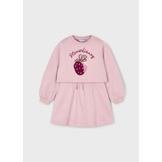 MAYORAL ROBE EN PELUCHE 2 PIÈCES AVEC BRODERIE DE FRAISE - ROSE