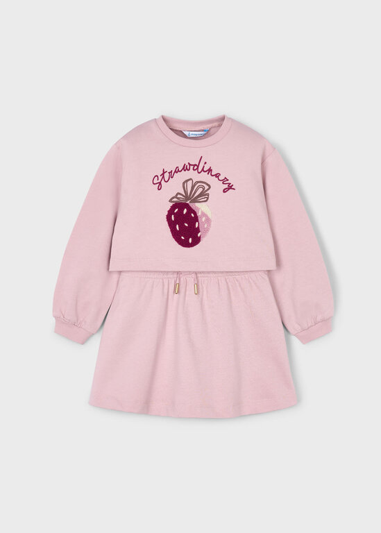 MAYORAL ROBE EN PELUCHE 2 PIÈCES AVEC BRODERIE DE FRAISE - ROSE