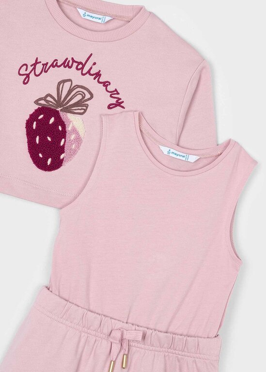 MAYORAL ROBE EN PELUCHE 2 PIÈCES AVEC BRODERIE DE FRAISE - ROSE