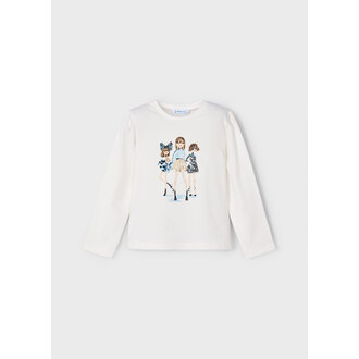 MAYORAL CHANDAIL MANCHES LONGUES AVEC IMPRIMÉ DE FILLETTES - ÉCRU ET MARINE