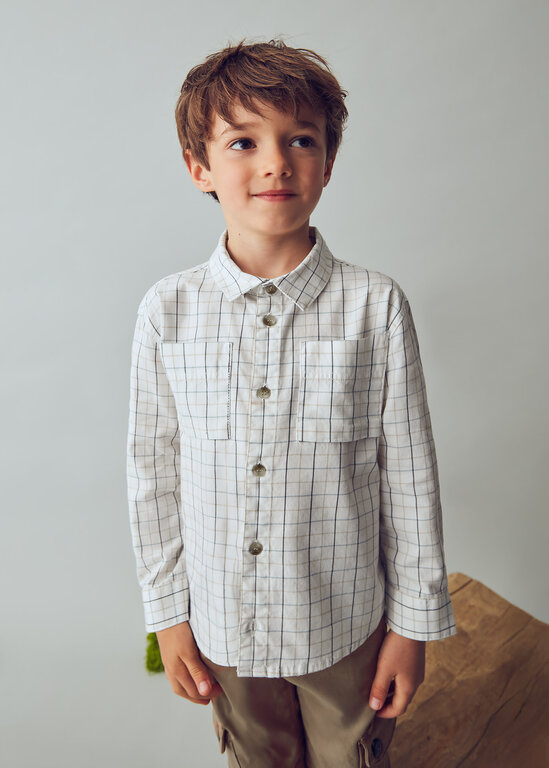 CHEMISE  MANCHES LONGUES  À CARREAUX  -  BLANC